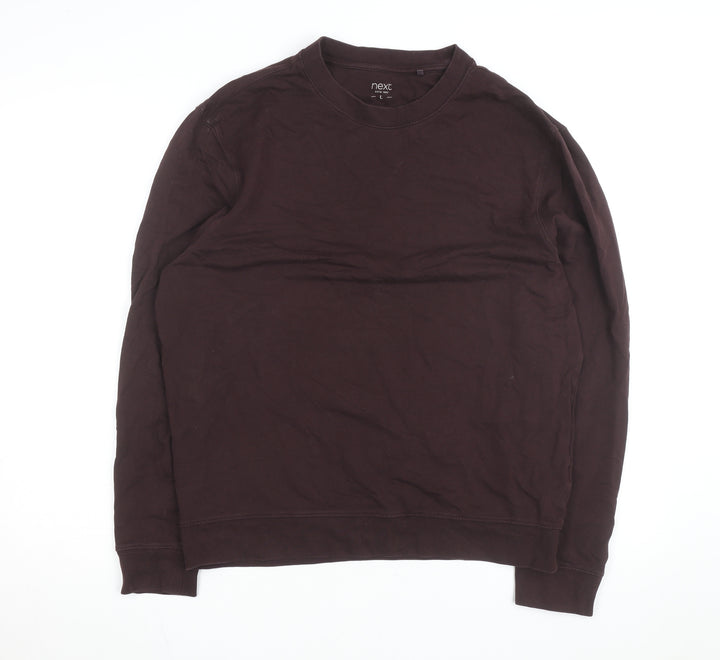 Next Men's Brown Cotton Long Sleeve Crew Neck Casual Top L