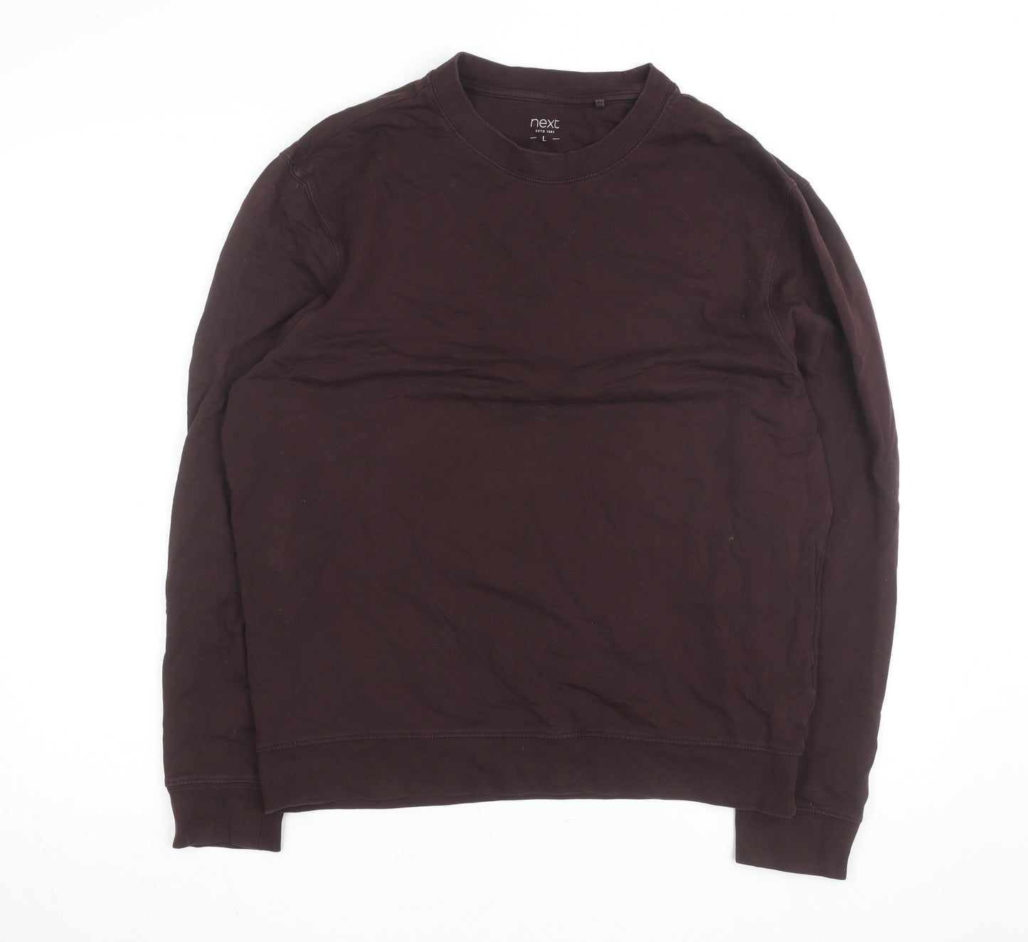 Next Men's Brown Cotton Long Sleeve Crew Neck Casual Top L