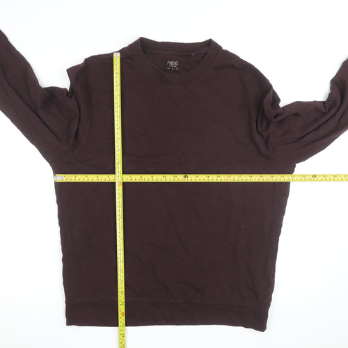 Next Men's Brown Cotton Long Sleeve Crew Neck Casual Top L