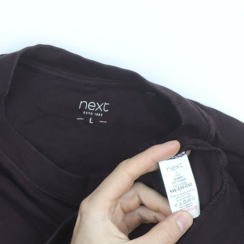 Next Men's Brown Cotton Long Sleeve Crew Neck Casual Top L
