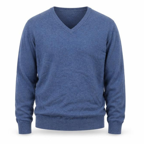 Marks and Spencer Men's Blue Cotton V-Neck Jumper XL