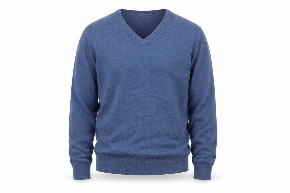 Marks and Spencer Men's Blue Cotton V-Neck Jumper XL