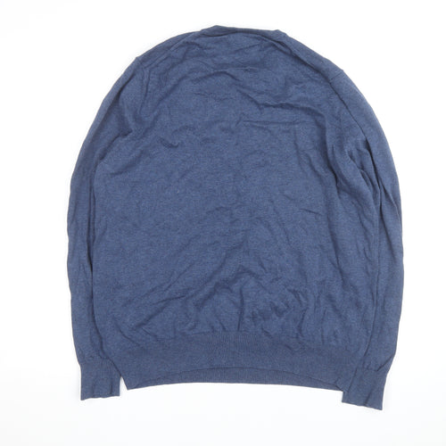 Marks and Spencer Men's Blue Cotton V-Neck Jumper XL