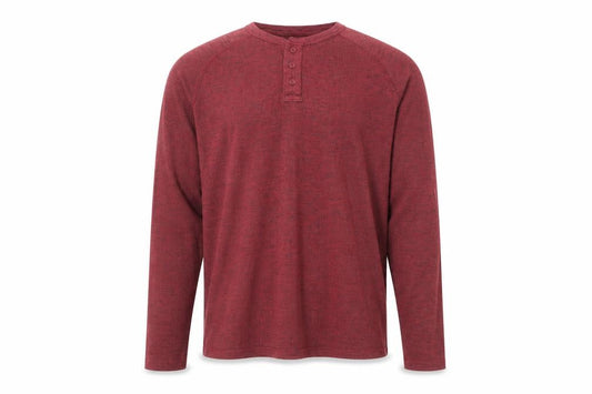 Front view of Aeropostale Men's Red Henley Long Sleeve Knit Top, size L