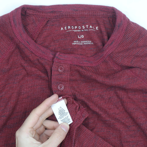 Aeropostale Men's Red Henley Long Sleeve Knit Top Size L