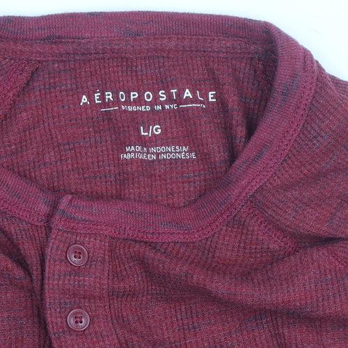 Aeropostale Men's Red Henley Long Sleeve Knit Top Size L