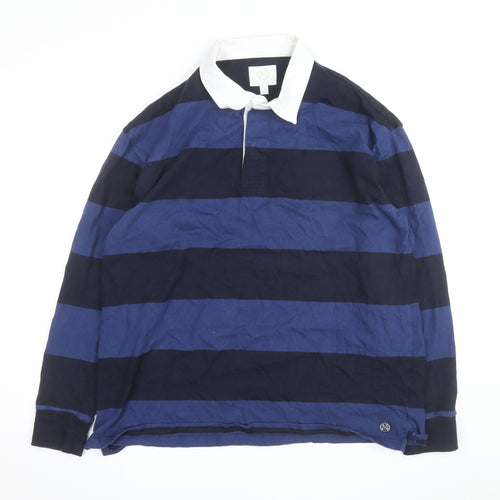 Marks and Spencer Men's Blue Striped Long Sleeve Rugby Shirt XL