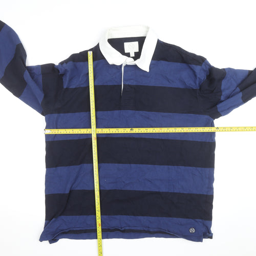 Marks and Spencer Men's Blue Striped Long Sleeve Rugby Shirt XL