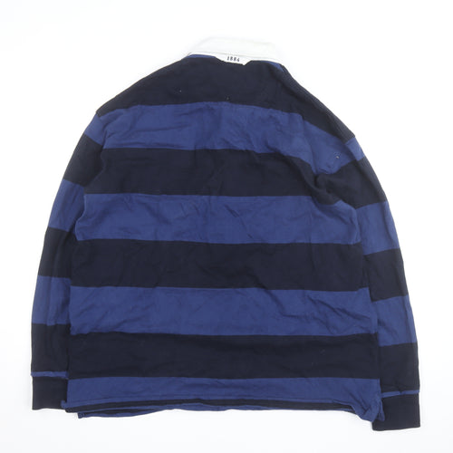 Marks and Spencer Men's Blue Striped Long Sleeve Rugby Shirt XL