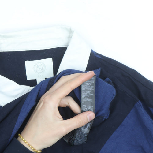 Marks and Spencer Men's Blue Striped Long Sleeve Rugby Shirt XL