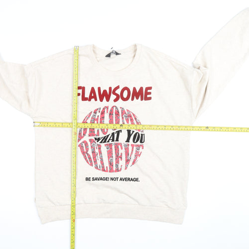 Max Women Beige Graphic Print Pullover Sweatshirt Size 18