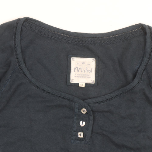 Mistral Women’s Blue Long Sleeve Henley Cotton Top Size 18