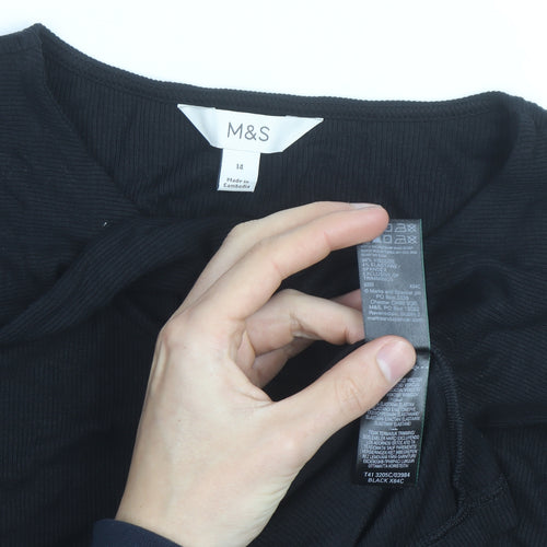Marks and Spencer Womens Black Size 14 Long Sleeve Pullover Jumper