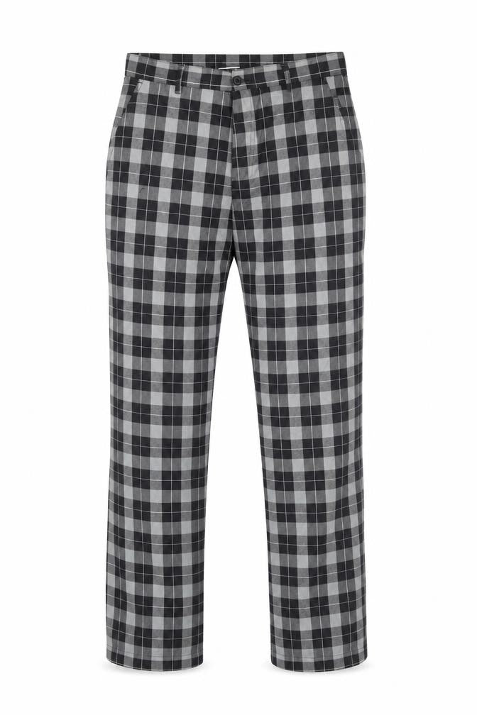Front view of Dunlop Men's Grey Check Trousers, size M, 34W 31L Regular Fit