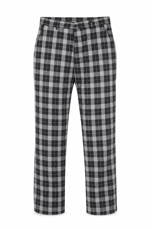 Front view of Dunlop Men's Grey Check Trousers, size M, 34W 31L Regular Fit