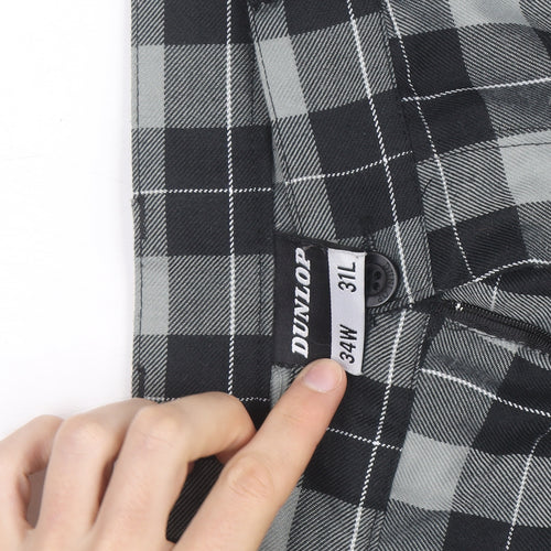 Dunlop Men's Grey Check Trousers Size M 34W 31L Regular Fit