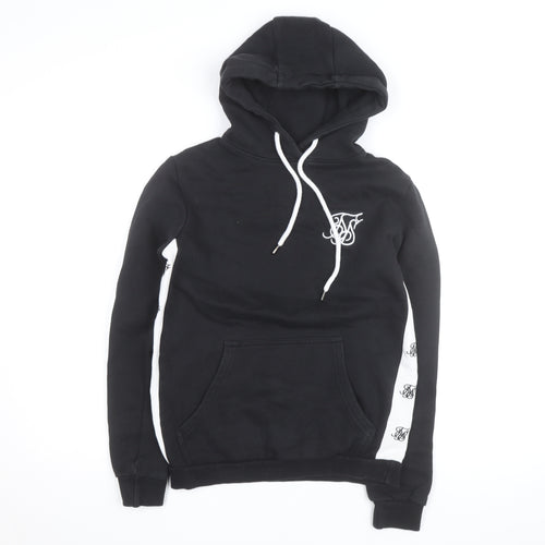 SikSilk Men's Black Pullover Hoodie L with Logo Detailing