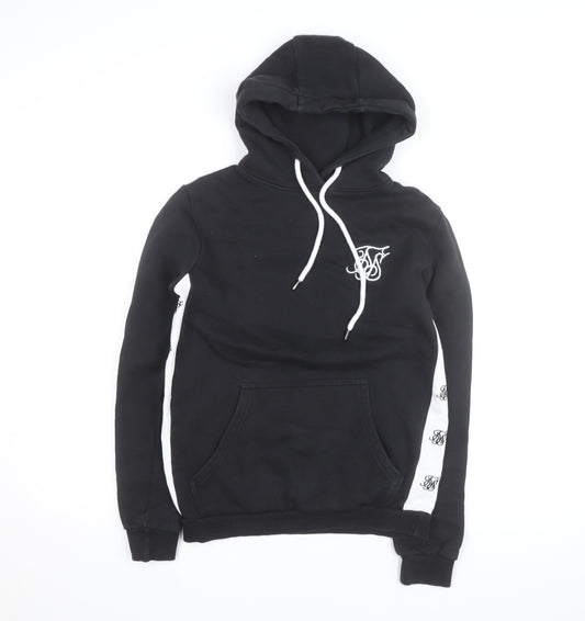 SikSilk Men's Black Pullover Hoodie L with Logo Detailing