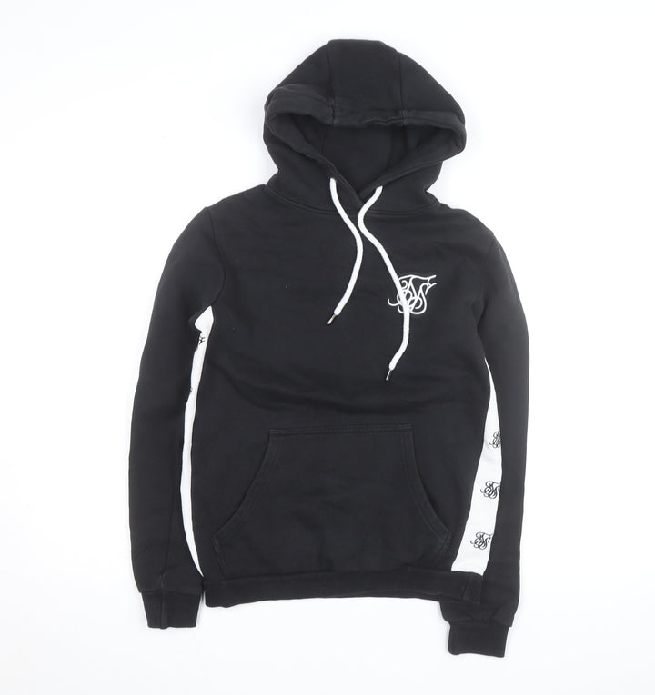 SikSilk Men's Black Pullover Hoodie L with Logo Detailing