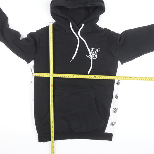 SikSilk Men's Black Pullover Hoodie L with Logo Detailing