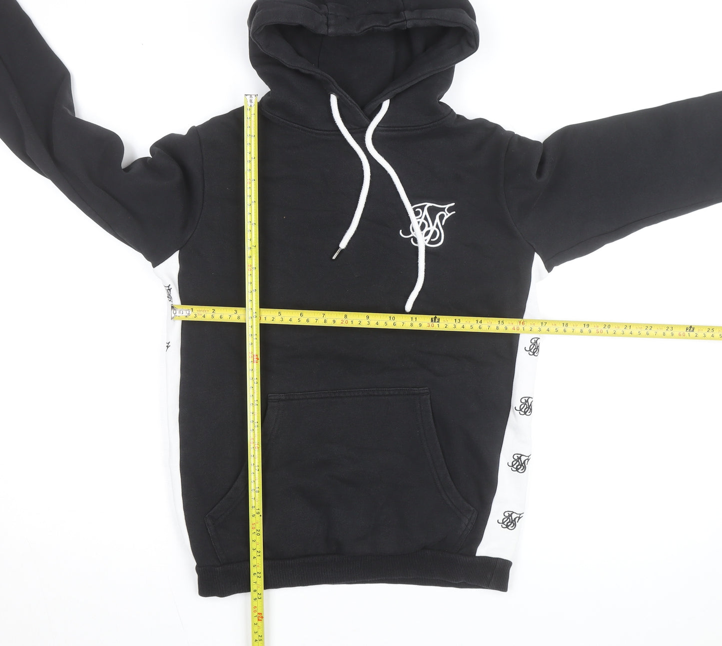 SikSilk Men's Black Pullover Hoodie L with Logo Detailing