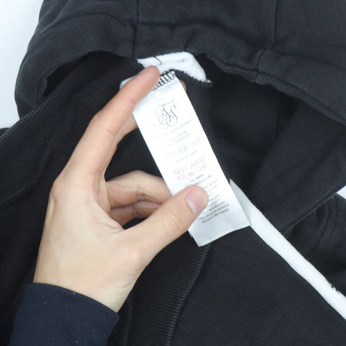 SikSilk Men's Black Pullover Hoodie L with Logo Detailing
