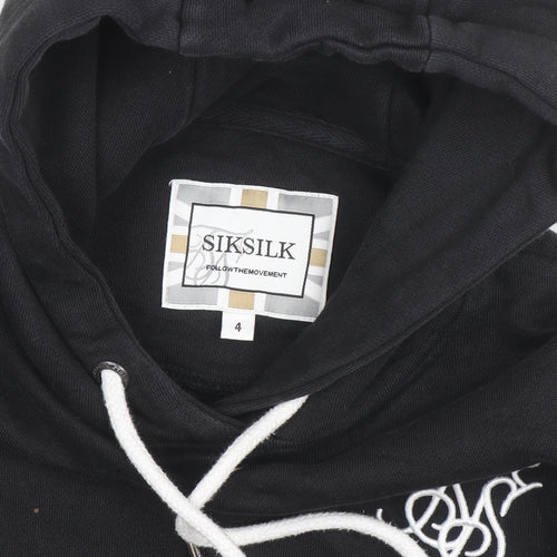 SikSilk Men's Black Pullover Hoodie L with Logo Detailing