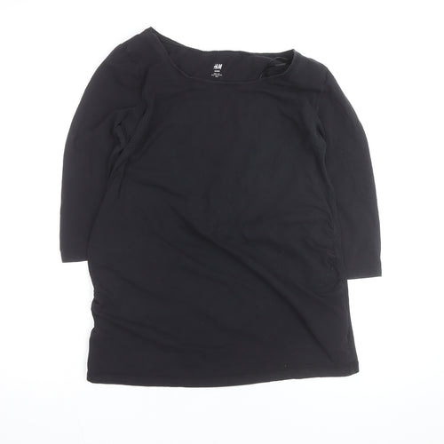 H&M Mama Black 3/4 Sleeve Maternity Scoop Neck Cotton Top L