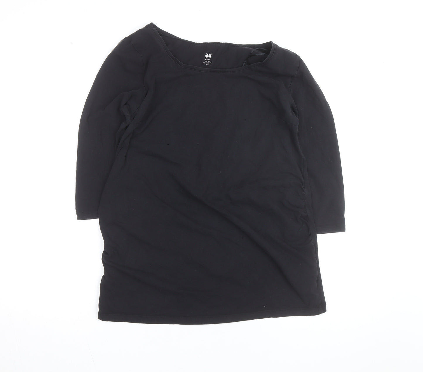H&M Mama Black 3/4 Sleeve Maternity Scoop Neck Cotton Top L
