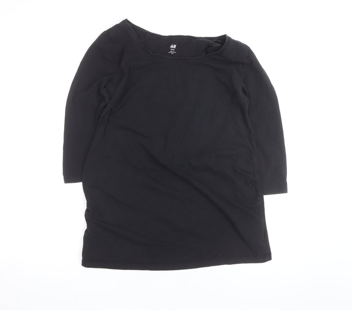 H&M Mama Black 3/4 Sleeve Maternity Scoop Neck Cotton Top L