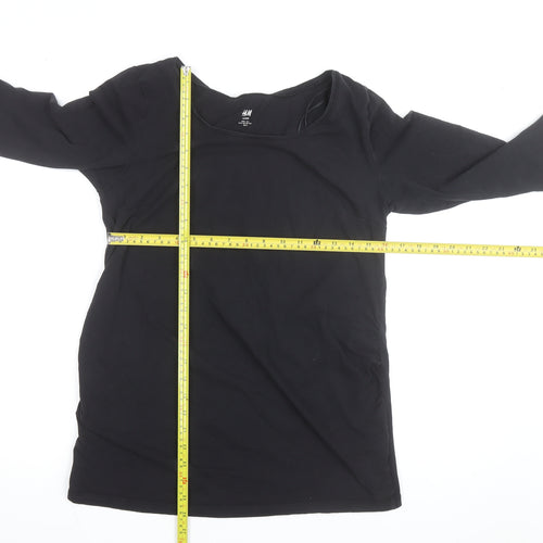 H&M Mama Black 3/4 Sleeve Maternity Scoop Neck Cotton Top L