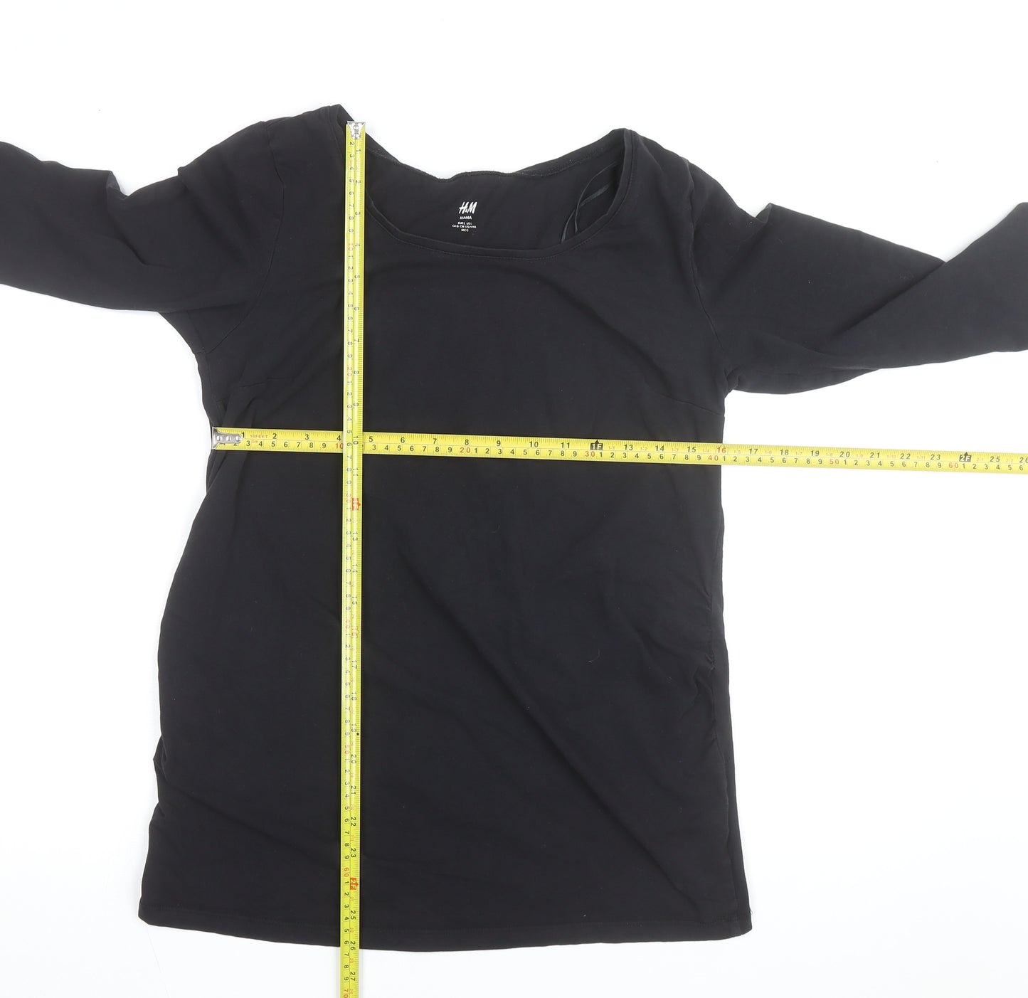 H&M Mama Black 3/4 Sleeve Maternity Scoop Neck Cotton Top L