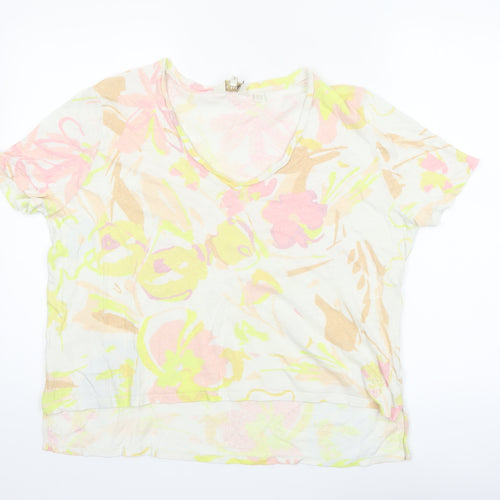Ted Baker Women’s Multicoloured Floral Linen Blend V-Neck T-Shirt Size 14