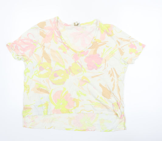 Ted Baker Women’s Multicoloured Floral Linen Blend V-Neck T-Shirt Size 14