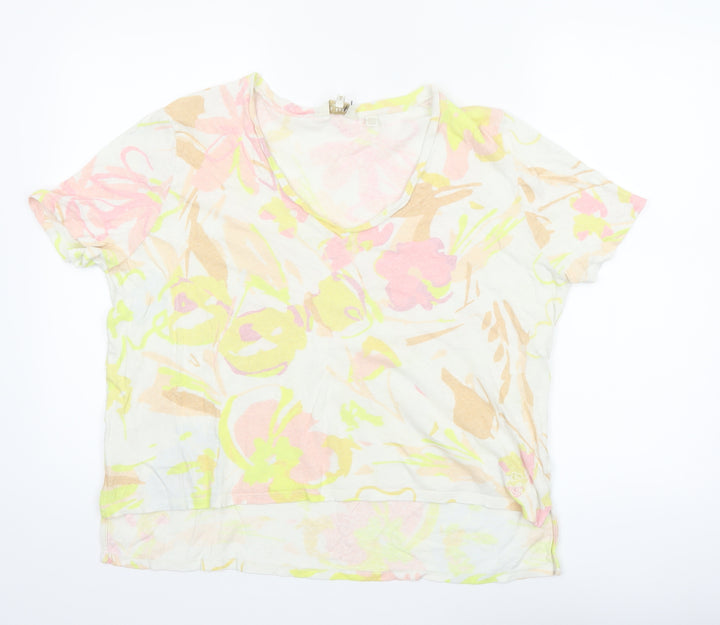 Ted Baker Women’s Multicoloured Floral Linen Blend V-Neck T-Shirt Size 14