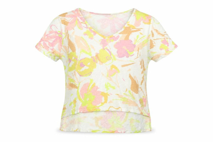 Ted Baker Women’s Multicoloured Floral Linen Blend V-Neck T-Shirt Size 14