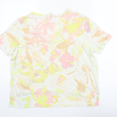 Ted Baker Women’s Multicoloured Floral Linen Blend V-Neck T-Shirt Size 14