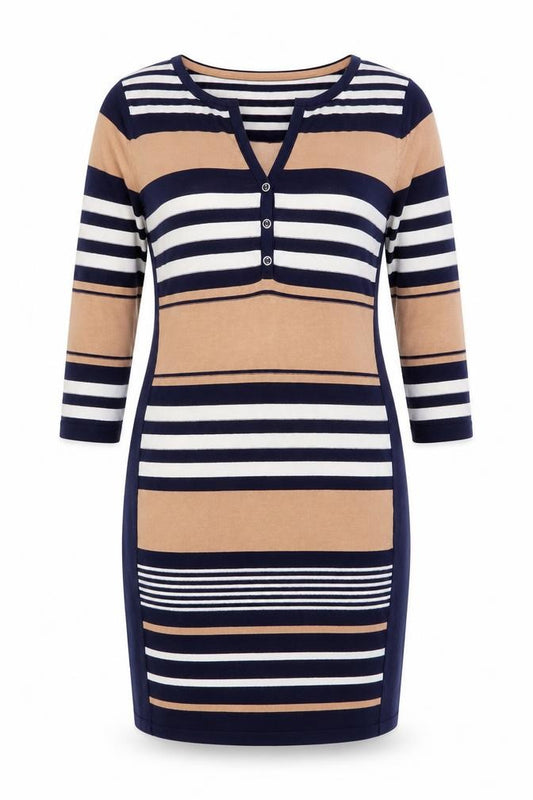 Front view of Phase Eight Women’s Multicoloured Striped Knit Bodycon Dress, size UK 14