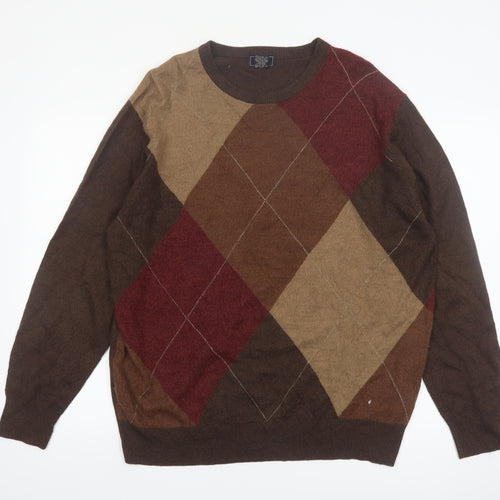 Dockers Men's Brown Argyle Crew Neck Acrylic Pullover Jumper XL