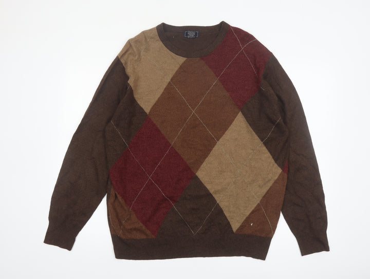 Dockers Men's Brown Argyle Crew Neck Acrylic Pullover Jumper XL