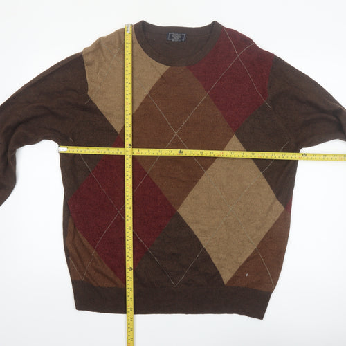 Dockers Men's Brown Argyle Crew Neck Acrylic Pullover Jumper XL