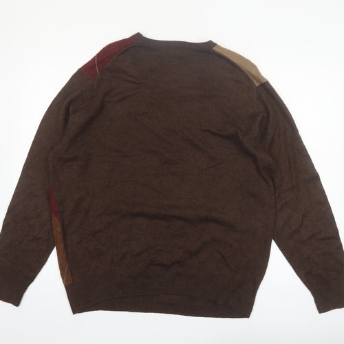 Dockers Men's Brown Argyle Crew Neck Acrylic Pullover Jumper XL