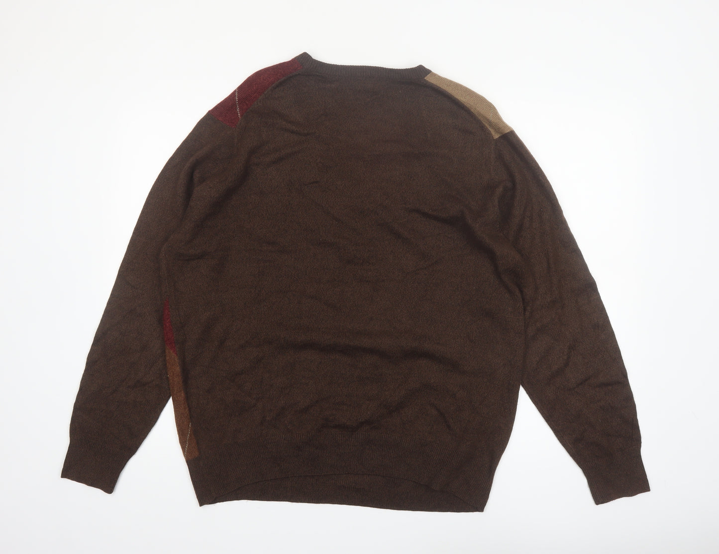 Dockers Men's Brown Argyle Crew Neck Acrylic Pullover Jumper XL
