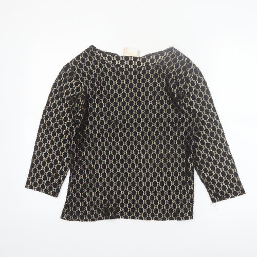 Gloria Vanderbilt Women's Black Geometric Lace 3/4 Sleeve Nylon Blouse M