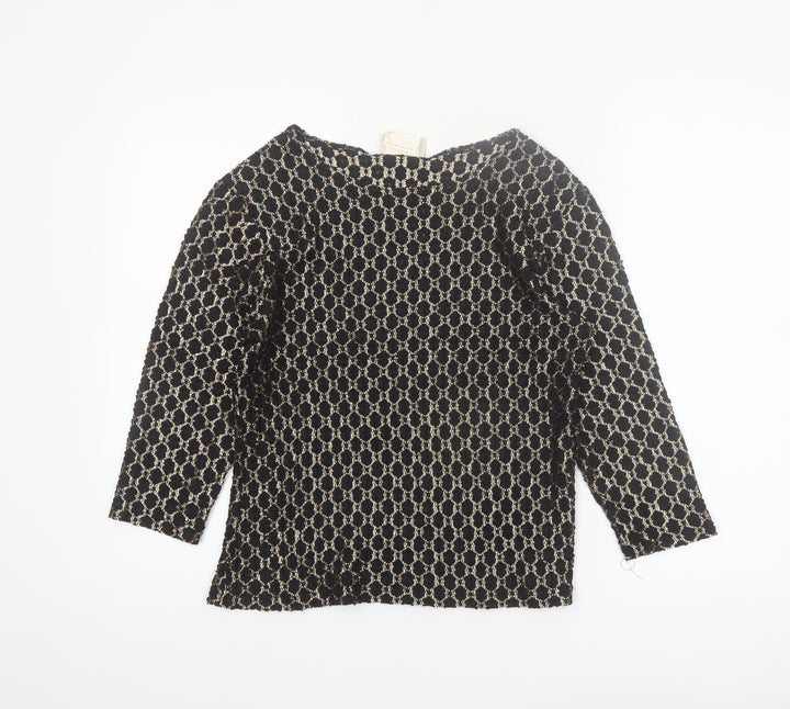 Gloria Vanderbilt Women's Black Geometric Lace 3/4 Sleeve Nylon Blouse M