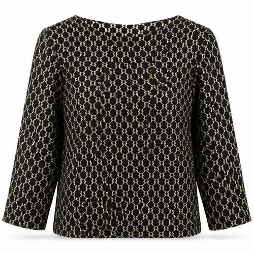 Gloria Vanderbilt Women's Black Geometric Lace 3/4 Sleeve Nylon Blouse M
