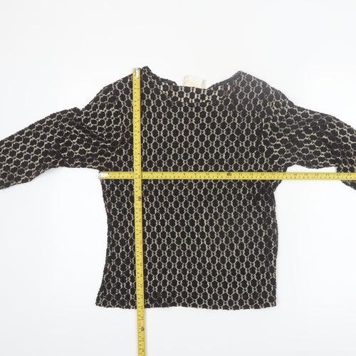Gloria Vanderbilt Women's Black Geometric Lace 3/4 Sleeve Nylon Blouse M