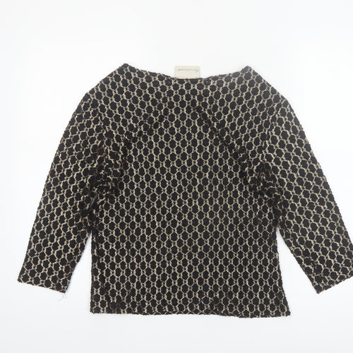 Gloria Vanderbilt Women's Black Geometric Lace 3/4 Sleeve Nylon Blouse M