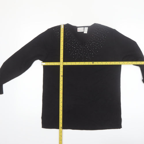 Hasting & Smith Women's Black Petite Beaded V-Neck Wool Blend Jumper