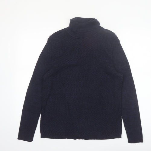 Denver Hayes Women's Blue Roll Neck Cotton Jumper Size L